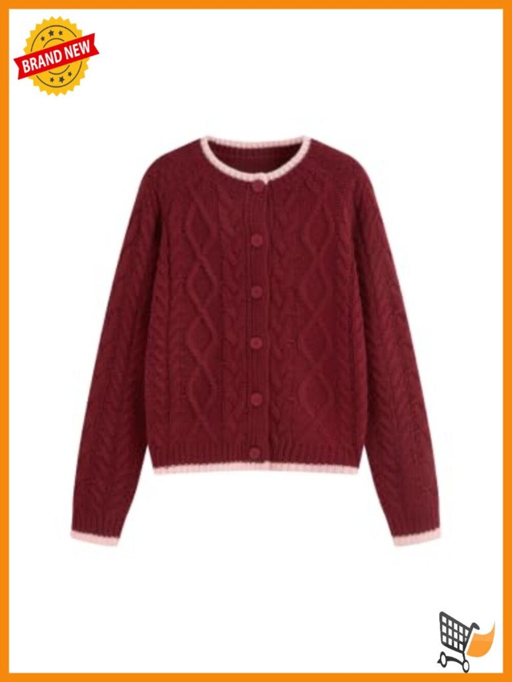 Cable Knit Cropped Cardigan Button Front Long Sleeve Acrylic Women's Sweater